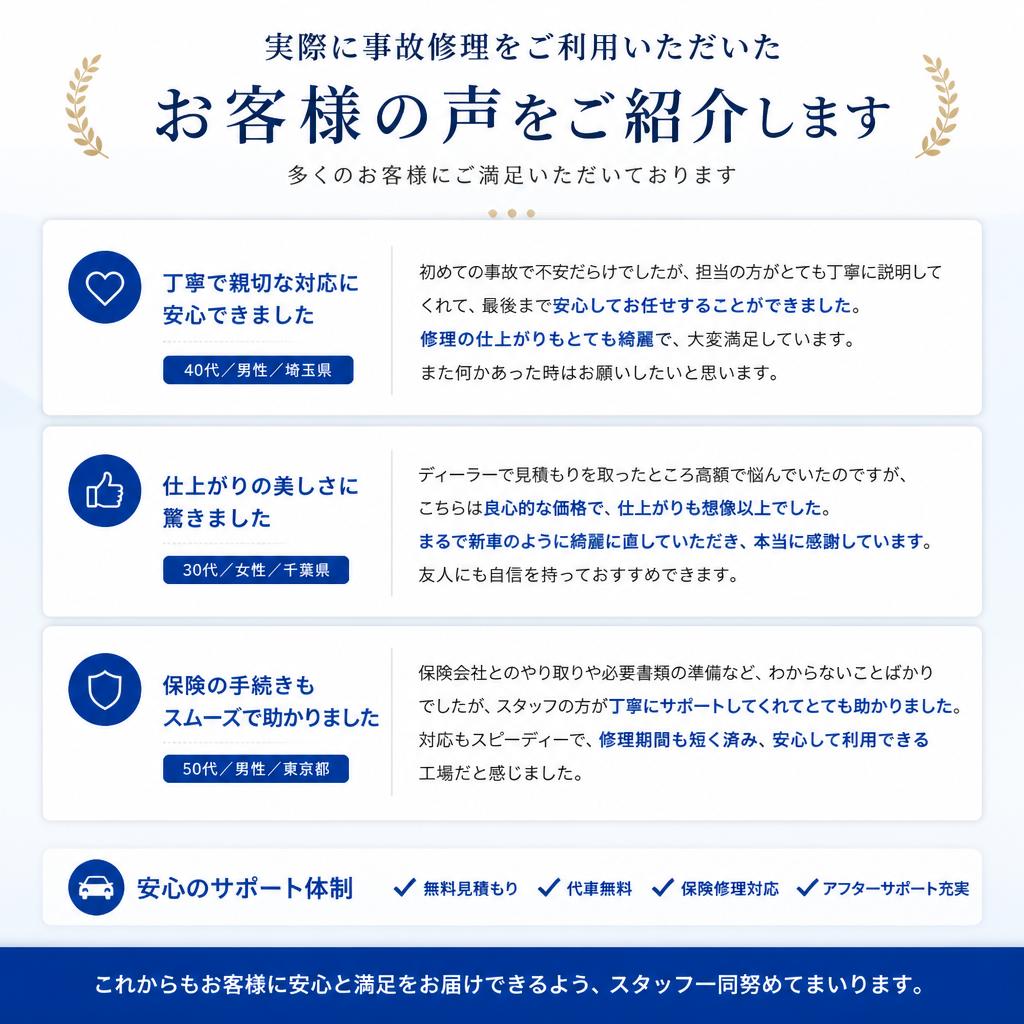 お客様の声 - 事故修理体験談