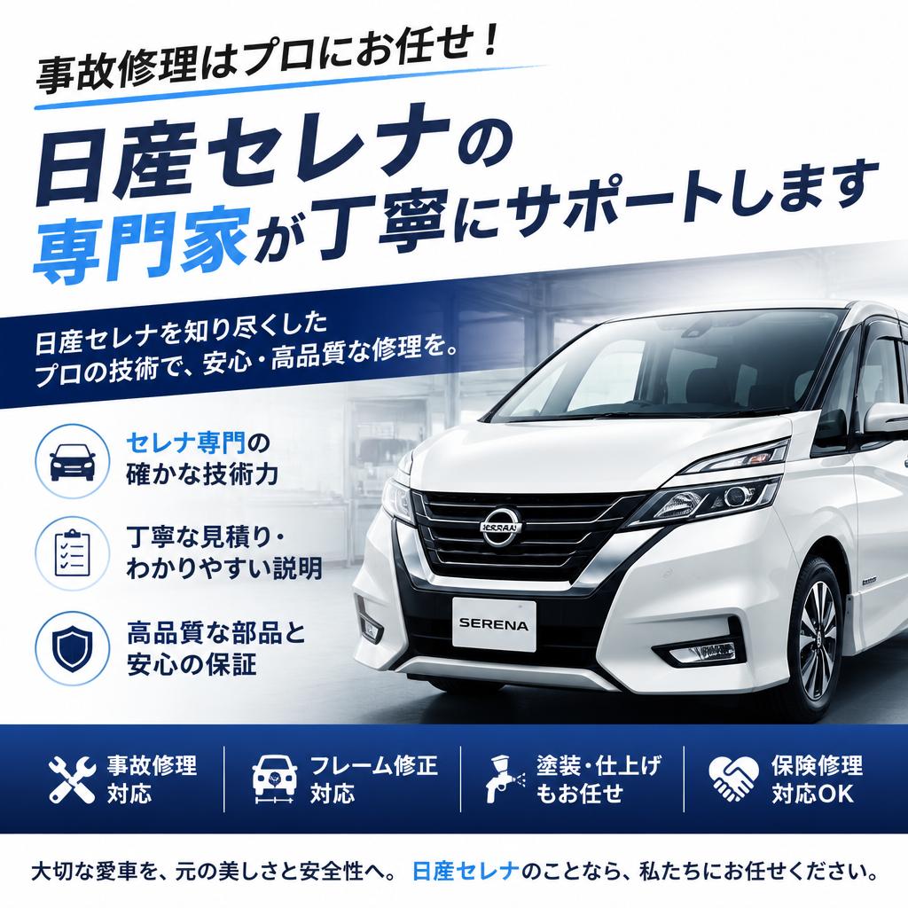 事故修理はプロにお任せ！日産セレナの専門家が丁寧にサポートします