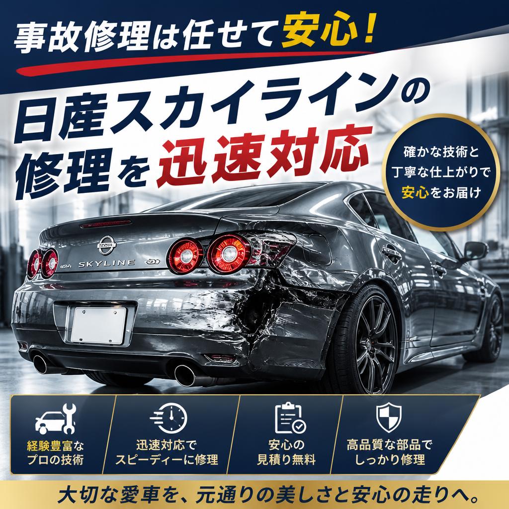 事故修理は任せて安心！日産スカイラインの修理を迅速対応