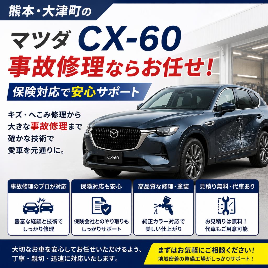 熊本・大津町のマツダCX-60 事故修理ならお任せ！保険対応で安心サポート