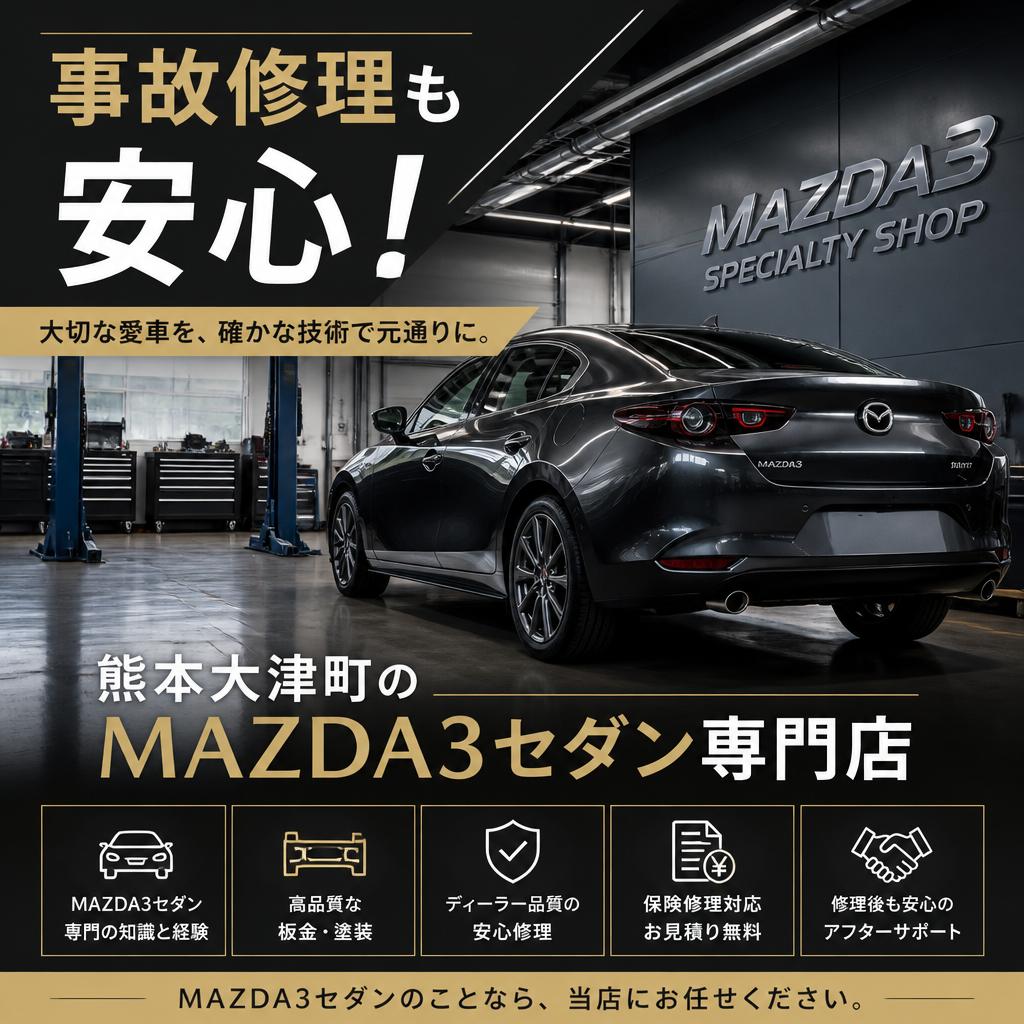 事故修理も安心！熊本大津町のMAZDA3セダン専門店